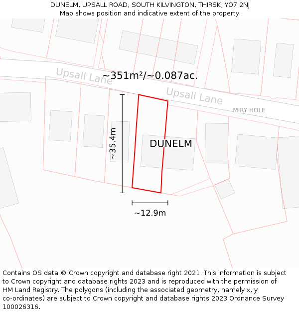 DUNELM, UPSALL ROAD, SOUTH KILVINGTON, THIRSK, YO7 2NJ: Plot and title map