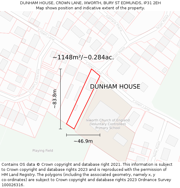 DUNHAM HOUSE, CROWN LANE, IXWORTH, BURY ST EDMUNDS, IP31 2EH: Plot and title map