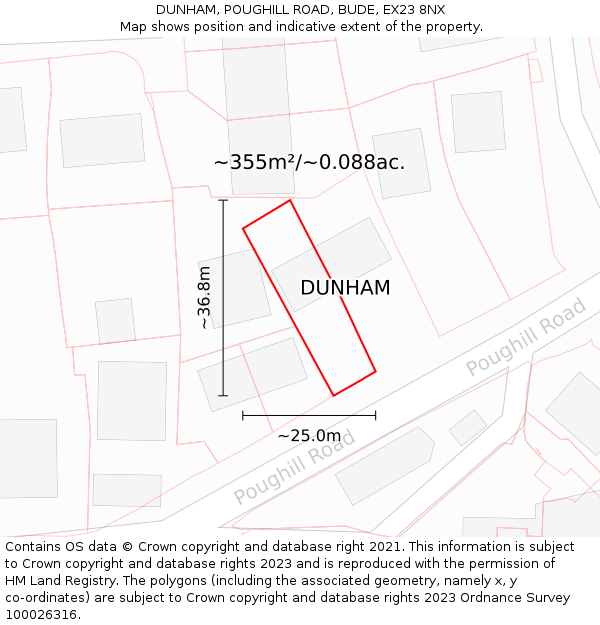 DUNHAM, POUGHILL ROAD, BUDE, EX23 8NX: Plot and title map