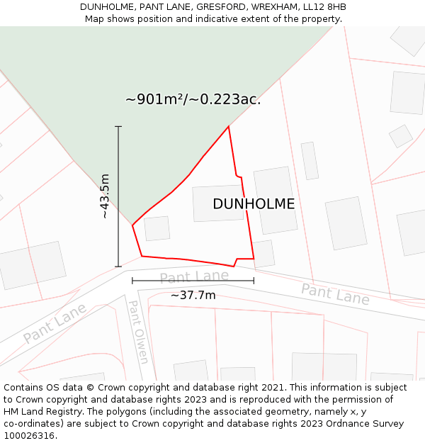 DUNHOLME, PANT LANE, GRESFORD, WREXHAM, LL12 8HB: Plot and title map