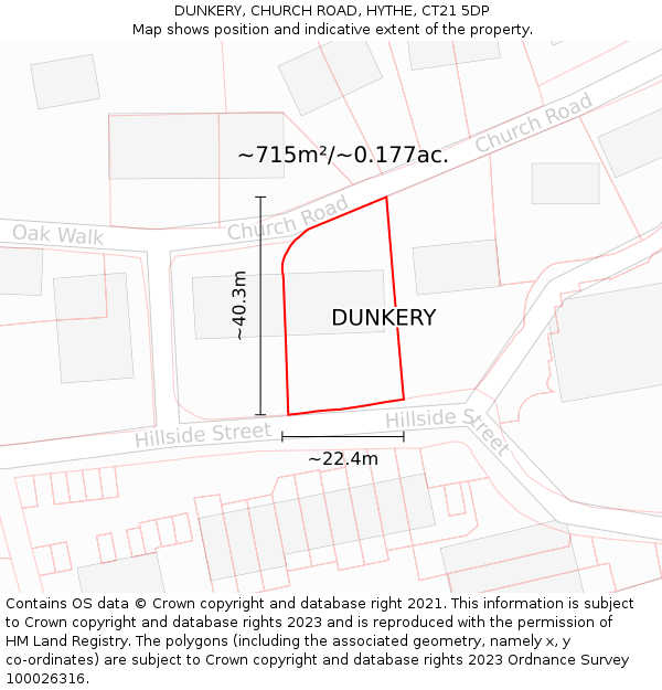 DUNKERY, CHURCH ROAD, HYTHE, CT21 5DP: Plot and title map