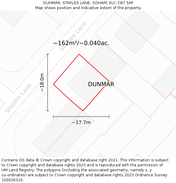 DUNMAR, STAPLES LANE, SOHAM, ELY, CB7 5AF: Plot and title map