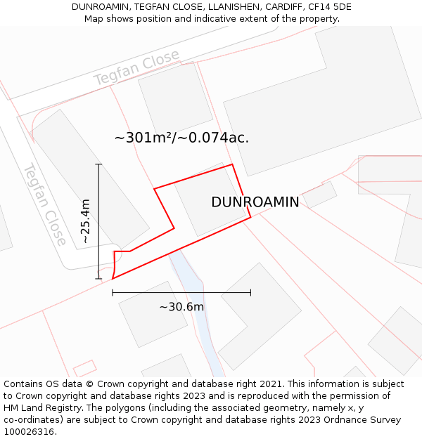DUNROAMIN, TEGFAN CLOSE, LLANISHEN, CARDIFF, CF14 5DE: Plot and title map