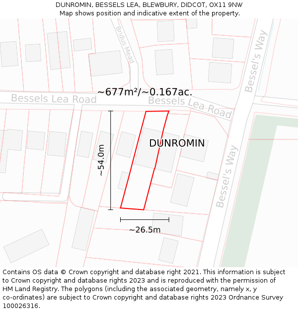 DUNROMIN, BESSELS LEA, BLEWBURY, DIDCOT, OX11 9NW: Plot and title map