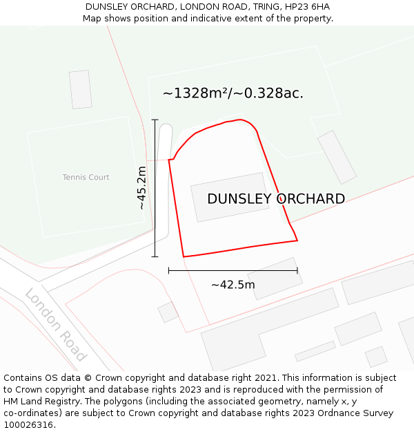 DUNSLEY ORCHARD, LONDON ROAD, TRING, HP23 6HA: Plot and title map