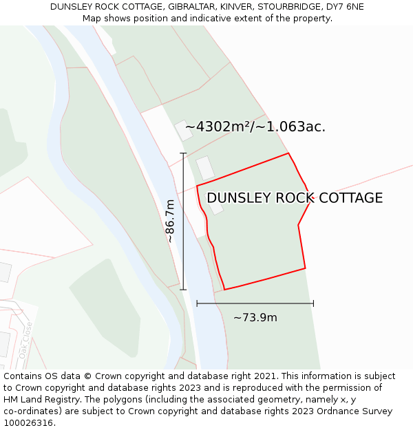 DUNSLEY ROCK COTTAGE, GIBRALTAR, KINVER, STOURBRIDGE, DY7 6NE: Plot and title map