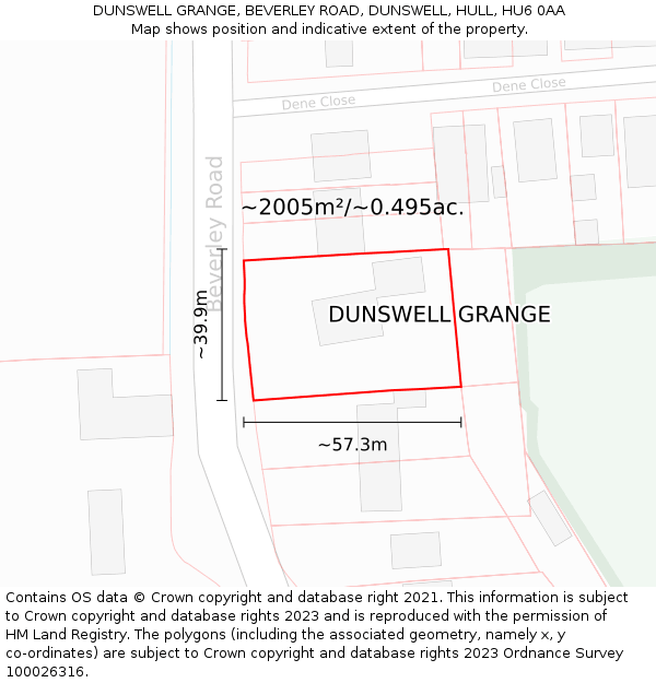 DUNSWELL GRANGE, BEVERLEY ROAD, DUNSWELL, HULL, HU6 0AA: Plot and title map