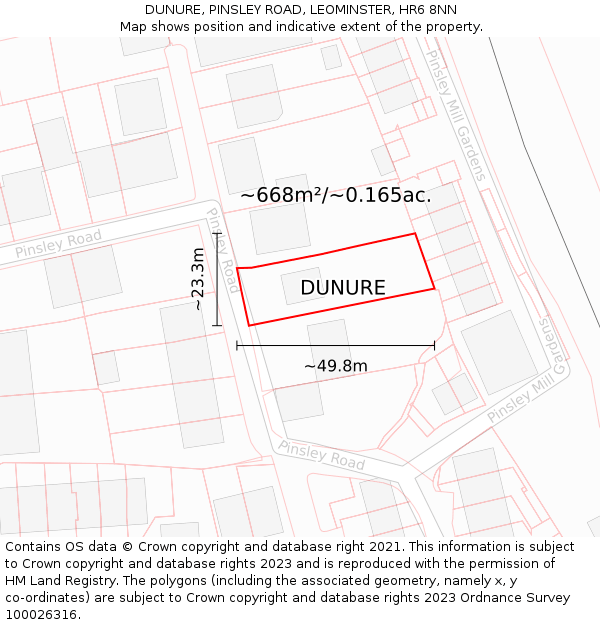 DUNURE, PINSLEY ROAD, LEOMINSTER, HR6 8NN: Plot and title map