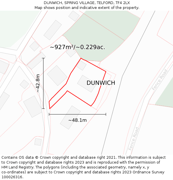 DUNWICH, SPRING VILLAGE, TELFORD, TF4 2LX: Plot and title map