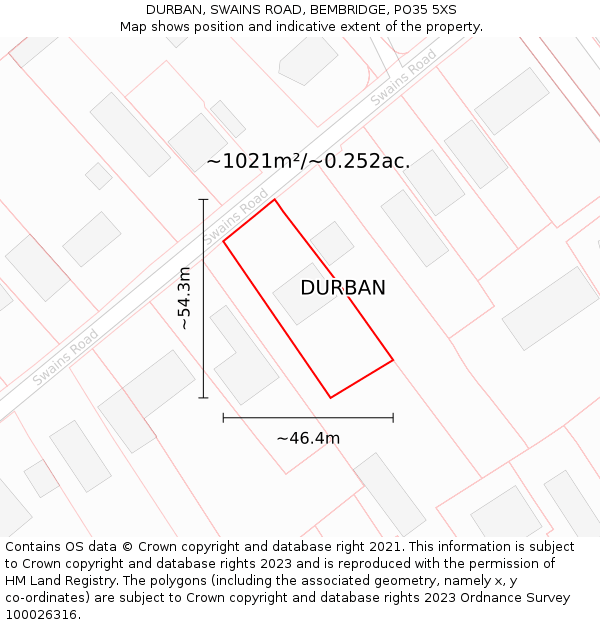 DURBAN, SWAINS ROAD, BEMBRIDGE, PO35 5XS: Plot and title map