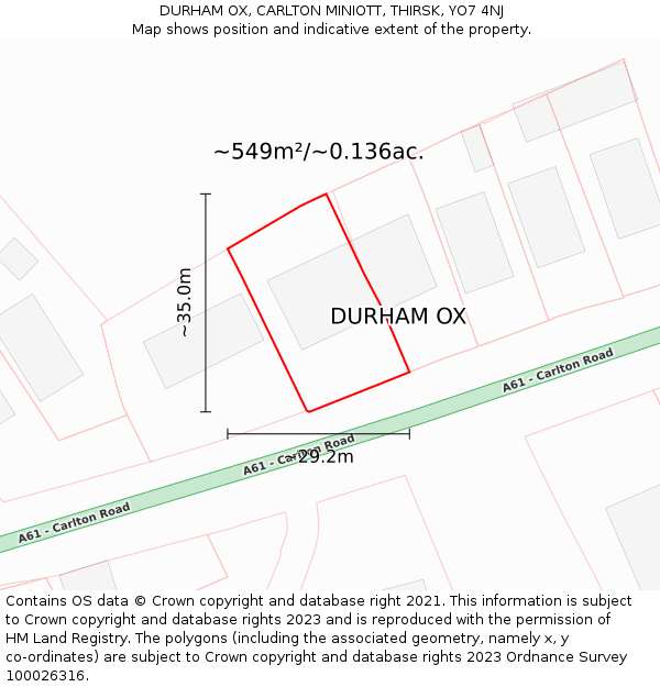 DURHAM OX, CARLTON MINIOTT, THIRSK, YO7 4NJ: Plot and title map
