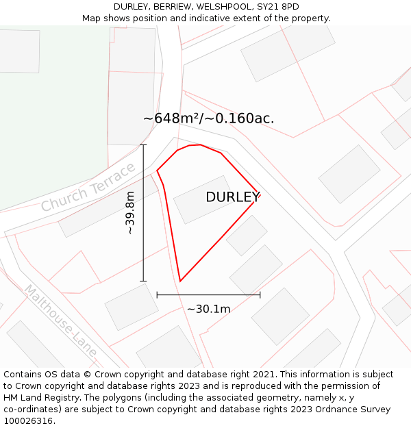 DURLEY, BERRIEW, WELSHPOOL, SY21 8PD: Plot and title map