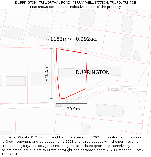 DURRINGTON, TREWORTHAL ROAD, PERRANWELL STATION, TRURO, TR3 7QB: Plot and title map
