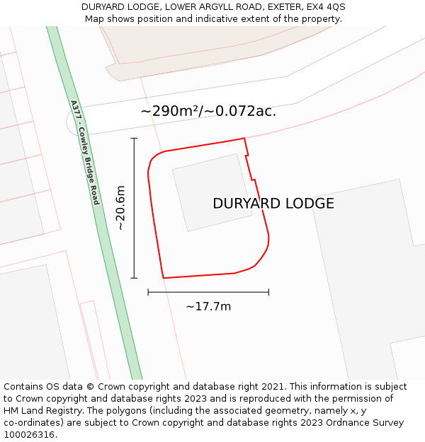 DURYARD LODGE, LOWER ARGYLL ROAD, EXETER, EX4 4QS: Plot and title map