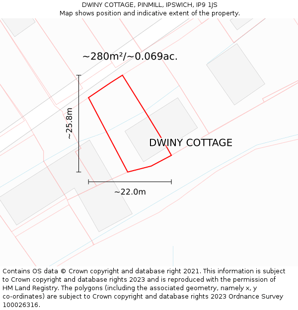 DWINY COTTAGE, PINMILL, IPSWICH, IP9 1JS: Plot and title map