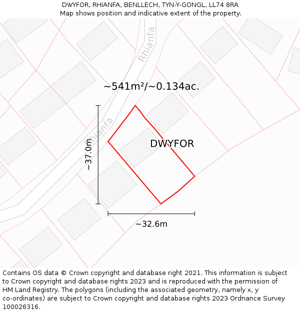 DWYFOR, RHIANFA, BENLLECH, TYN-Y-GONGL, LL74 8RA: Plot and title map