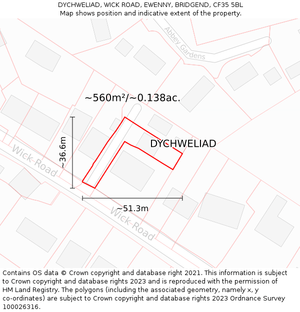 DYCHWELIAD, WICK ROAD, EWENNY, BRIDGEND, CF35 5BL: Plot and title map