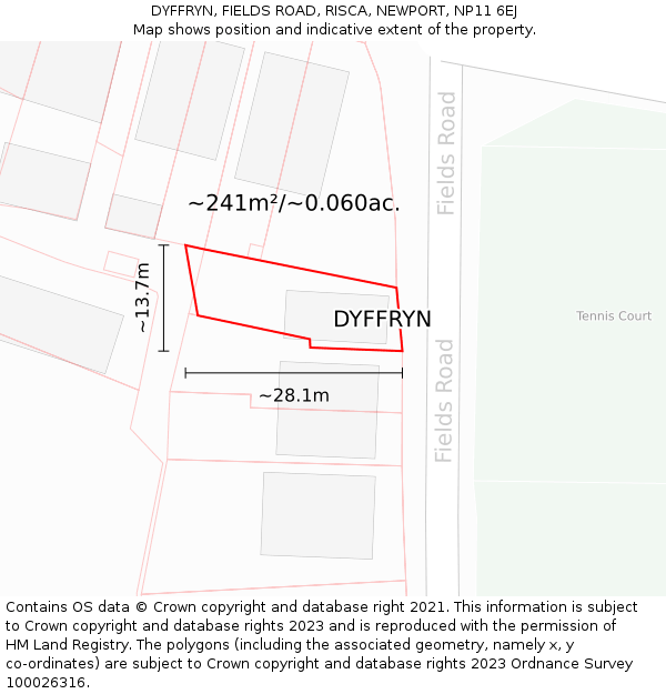 DYFFRYN, FIELDS ROAD, RISCA, NEWPORT, NP11 6EJ: Plot and title map