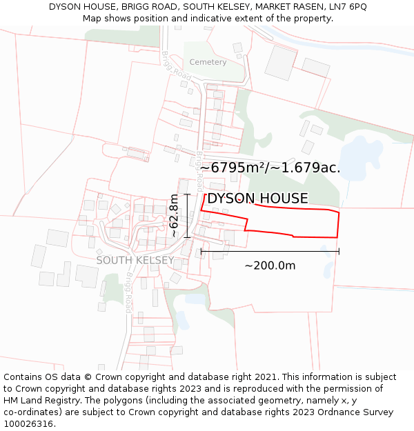 DYSON HOUSE, BRIGG ROAD, SOUTH KELSEY, MARKET RASEN, LN7 6PQ: Plot and title map