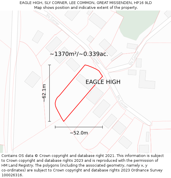 EAGLE HIGH, SLY CORNER, LEE COMMON, GREAT MISSENDEN, HP16 9LD: Plot and title map