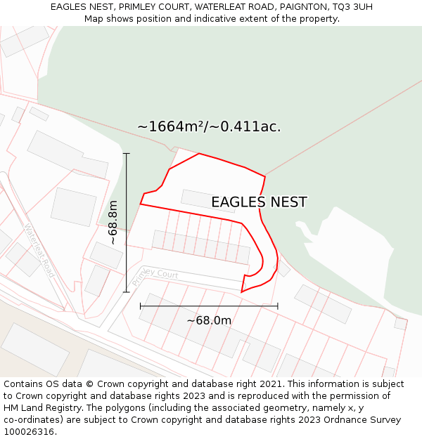 EAGLES NEST, PRIMLEY COURT, WATERLEAT ROAD, PAIGNTON, TQ3 3UH: Plot and title map