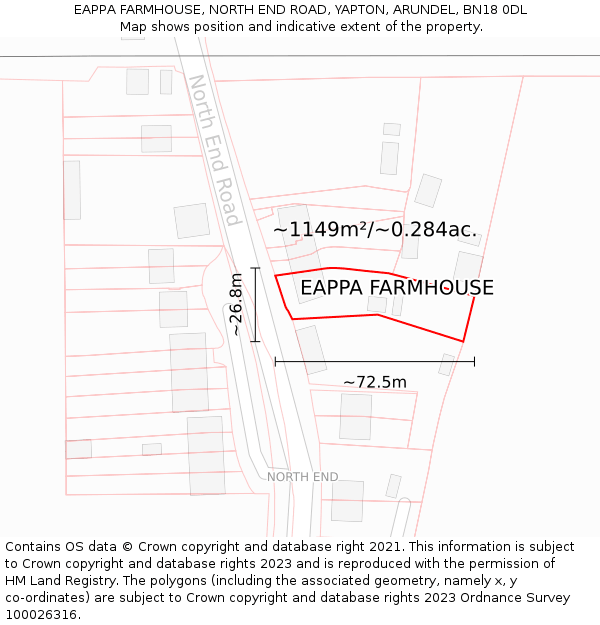 EAPPA FARMHOUSE, NORTH END ROAD, YAPTON, ARUNDEL, BN18 0DL: Plot and title map