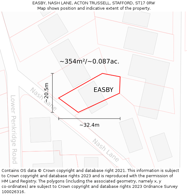 EASBY, NASH LANE, ACTON TRUSSELL, STAFFORD, ST17 0RW: Plot and title map