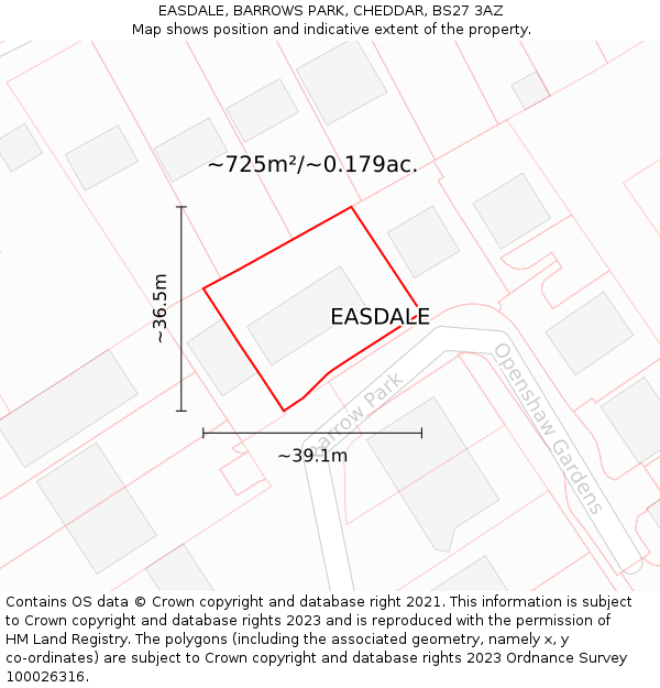 EASDALE, BARROWS PARK, CHEDDAR, BS27 3AZ: Plot and title map