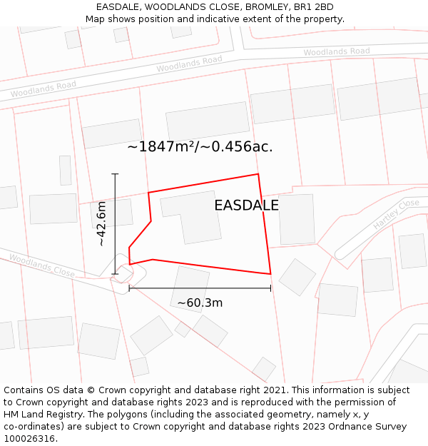 EASDALE, WOODLANDS CLOSE, BROMLEY, BR1 2BD: Plot and title map