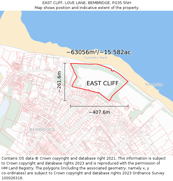 EAST CLIFF, LOVE LANE, BEMBRIDGE, PO35 5NH: Plot and title map