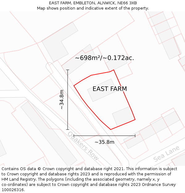 EAST FARM, EMBLETON, ALNWICK, NE66 3XB: Plot and title map