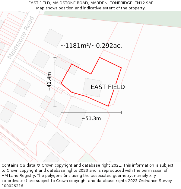 EAST FIELD, MAIDSTONE ROAD, MARDEN, TONBRIDGE, TN12 9AE: Plot and title map