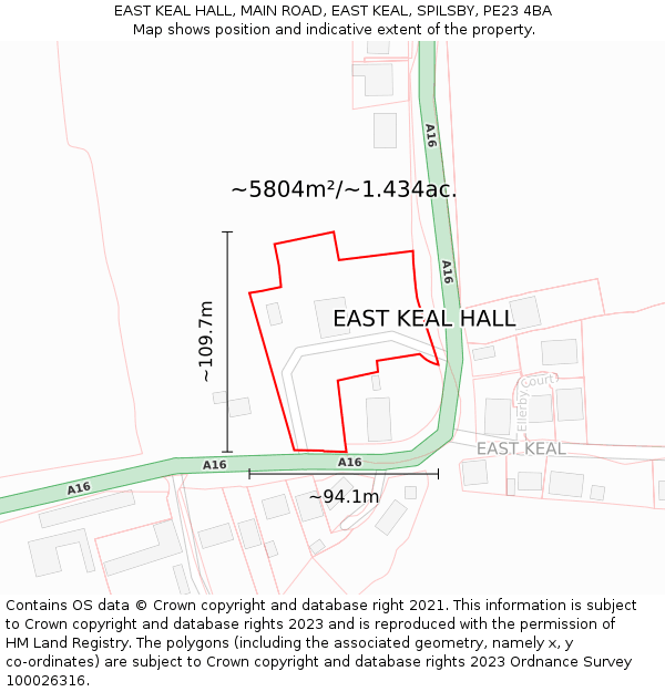 EAST KEAL HALL, MAIN ROAD, EAST KEAL, SPILSBY, PE23 4BA: Plot and title map