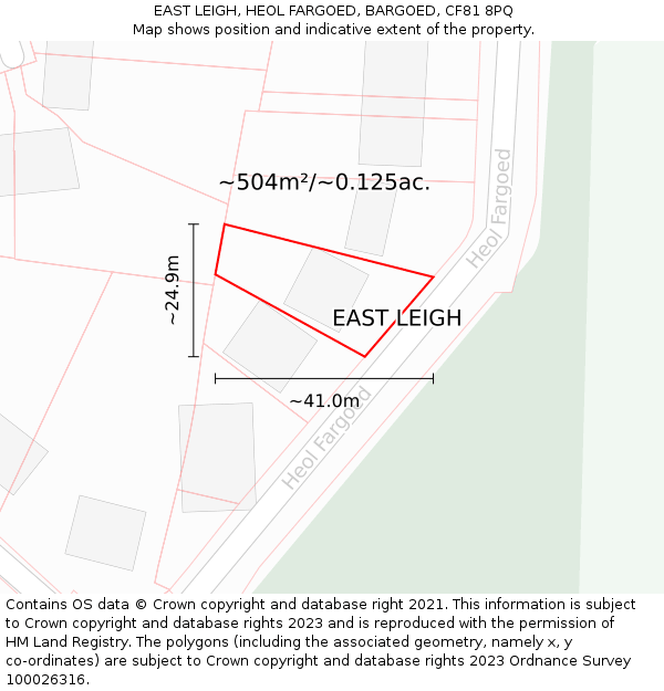 EAST LEIGH, HEOL FARGOED, BARGOED, CF81 8PQ: Plot and title map