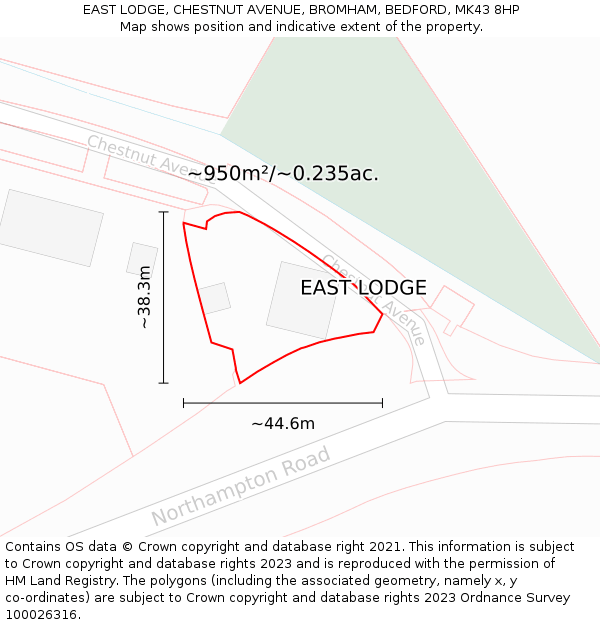 EAST LODGE, CHESTNUT AVENUE, BROMHAM, BEDFORD, MK43 8HP: Plot and title map