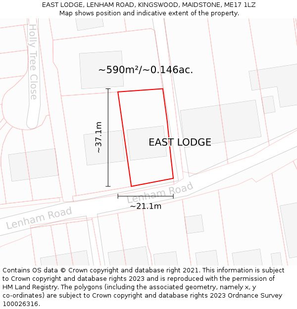 EAST LODGE, LENHAM ROAD, KINGSWOOD, MAIDSTONE, ME17 1LZ: Plot and title map