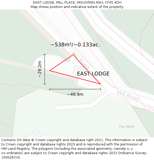 EAST LODGE, MILL PLACE, MOUNTAIN ASH, CF45 4DH: Plot and title map