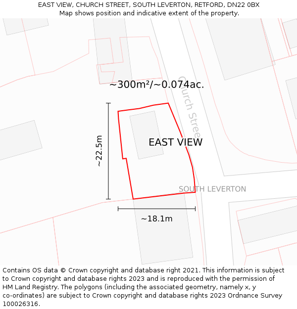 EAST VIEW, CHURCH STREET, SOUTH LEVERTON, RETFORD, DN22 0BX: Plot and title map