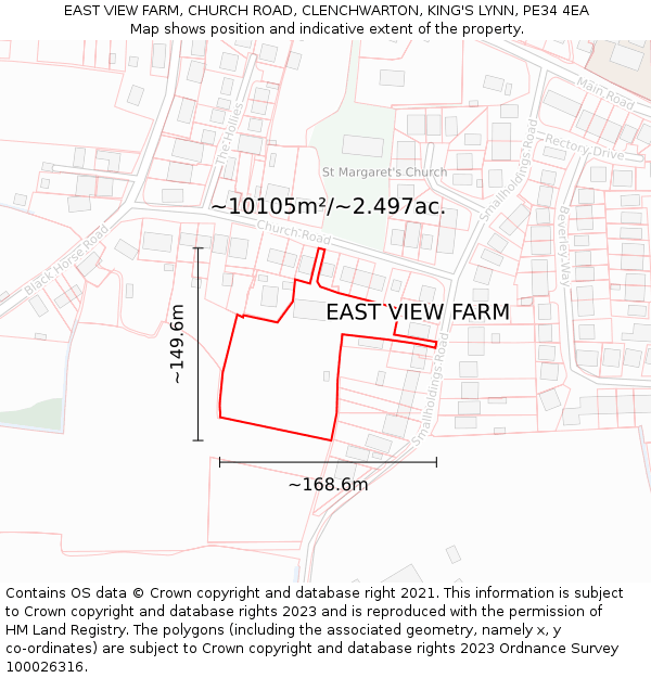 EAST VIEW FARM, CHURCH ROAD, CLENCHWARTON, KING'S LYNN, PE34 4EA: Plot and title map