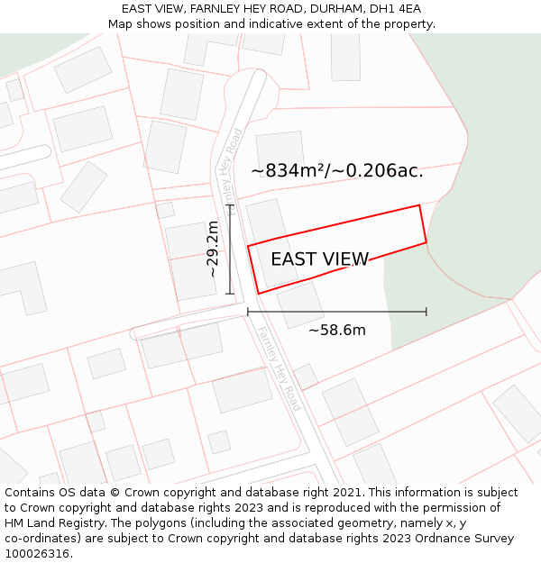EAST VIEW, FARNLEY HEY ROAD, DURHAM, DH1 4EA: Plot and title map