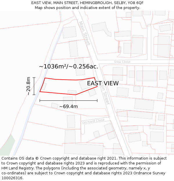 EAST VIEW, MAIN STREET, HEMINGBROUGH, SELBY, YO8 6QF: Plot and title map