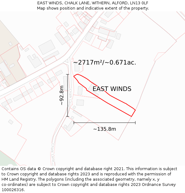 EAST WINDS, CHALK LANE, WITHERN, ALFORD, LN13 0LF: Plot and title map