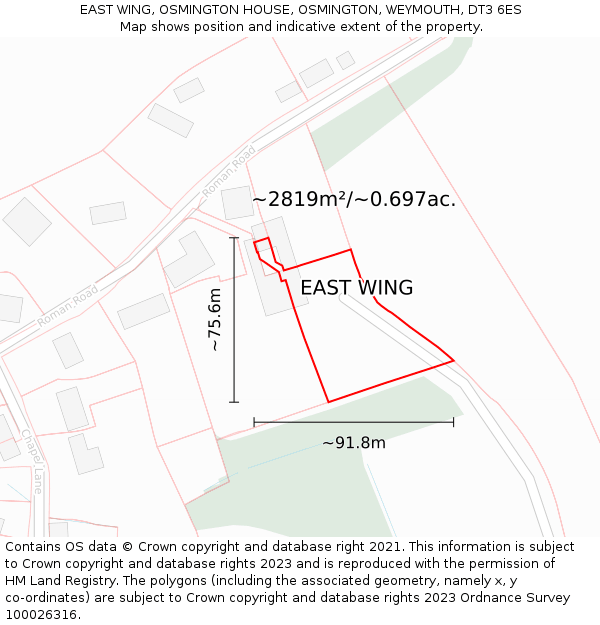 EAST WING, OSMINGTON HOUSE, OSMINGTON, WEYMOUTH, DT3 6ES: Plot and title map