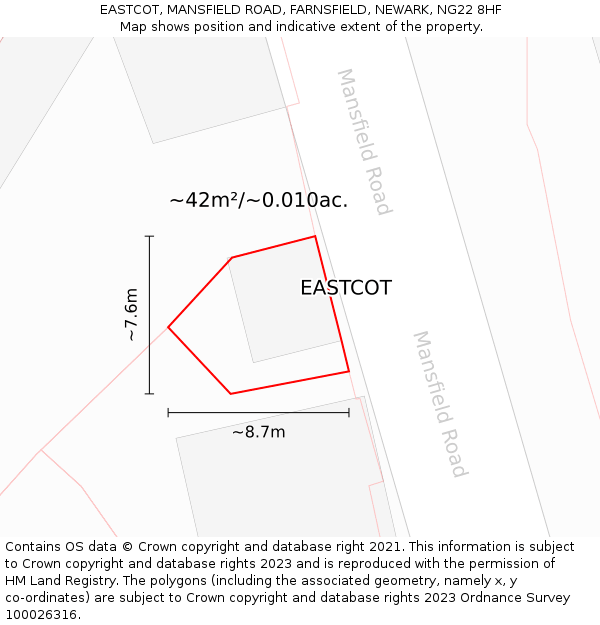 EASTCOT, MANSFIELD ROAD, FARNSFIELD, NEWARK, NG22 8HF: Plot and title map