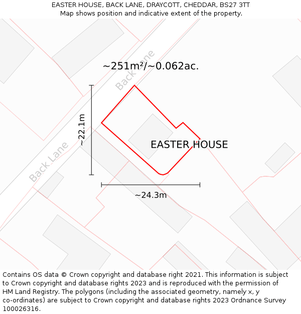 EASTER HOUSE, BACK LANE, DRAYCOTT, CHEDDAR, BS27 3TT: Plot and title map