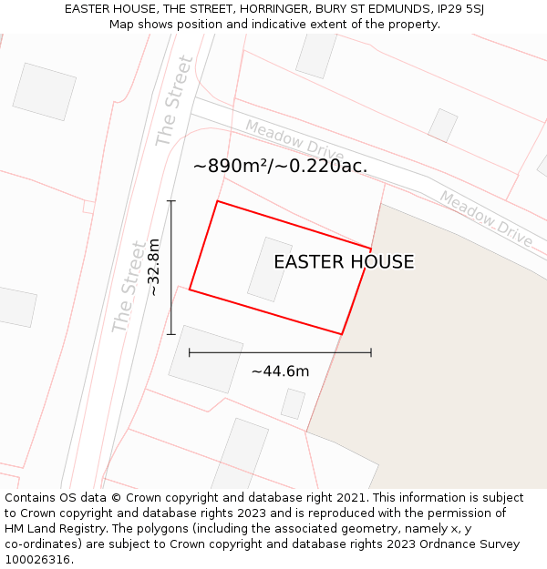 EASTER HOUSE, THE STREET, HORRINGER, BURY ST EDMUNDS, IP29 5SJ: Plot and title map