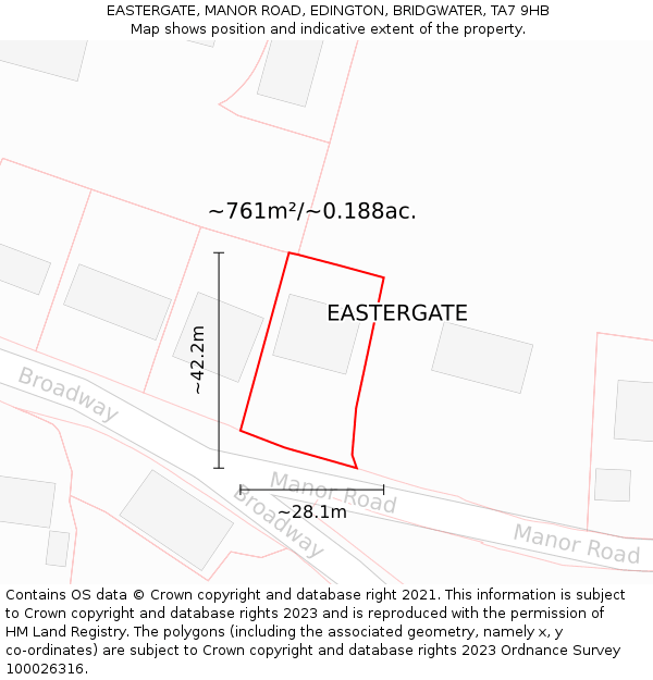 EASTERGATE, MANOR ROAD, EDINGTON, BRIDGWATER, TA7 9HB: Plot and title map