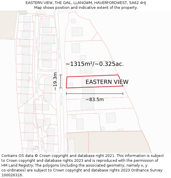 EASTERN VIEW, THE GAIL, LLANGWM, HAVERFORDWEST, SA62 4HJ: Plot and title map