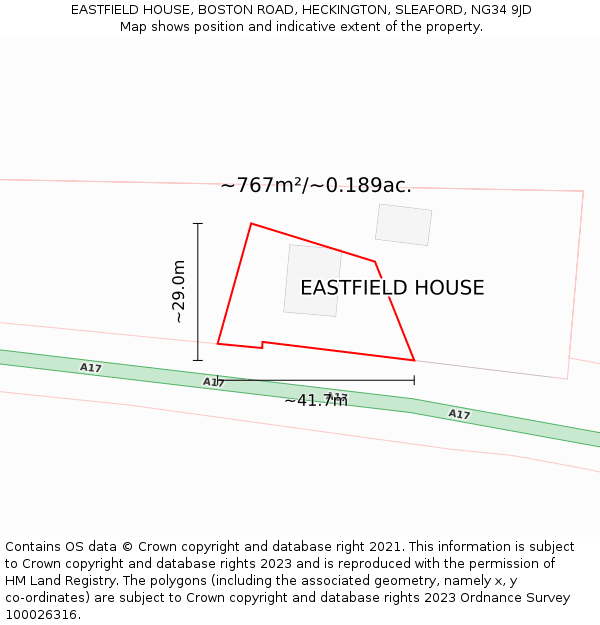 EASTFIELD HOUSE, BOSTON ROAD, HECKINGTON, SLEAFORD, NG34 9JD: Plot and title map
