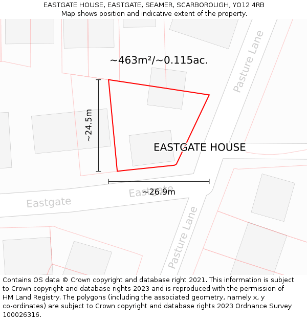 EASTGATE HOUSE, EASTGATE, SEAMER, SCARBOROUGH, YO12 4RB: Plot and title map